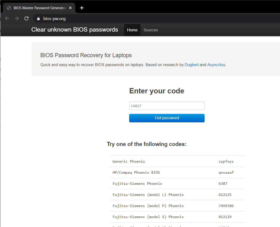 Website will list a few possible passwords which you can try one by one