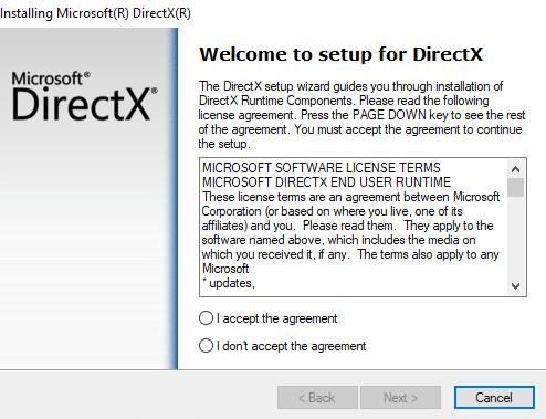 Welcome to setup for DirectX dialog box will open up
