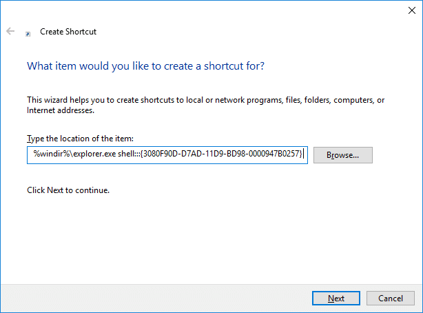 When the Create Shortcut Wizard prompts you to enter a location