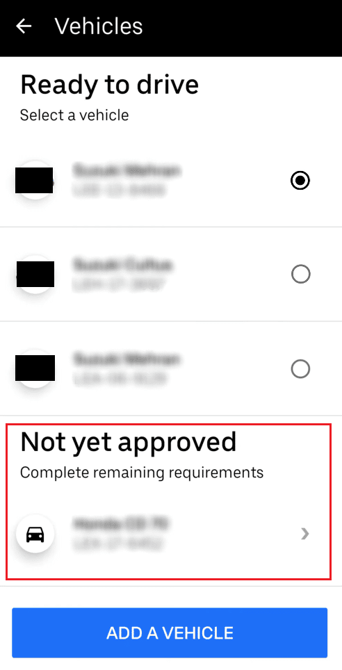 When you complete the remaining requirements, your vehicle will get approved and added to your Uber Driver account