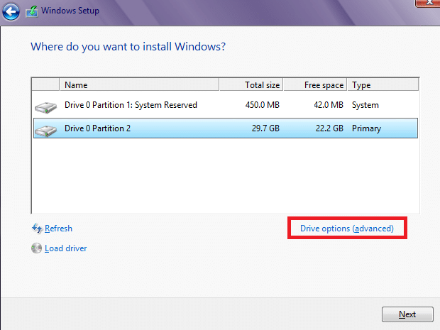 Where do you want to install windows Drive options. How to Fix Windows 10 Installation Error 0x80300024?