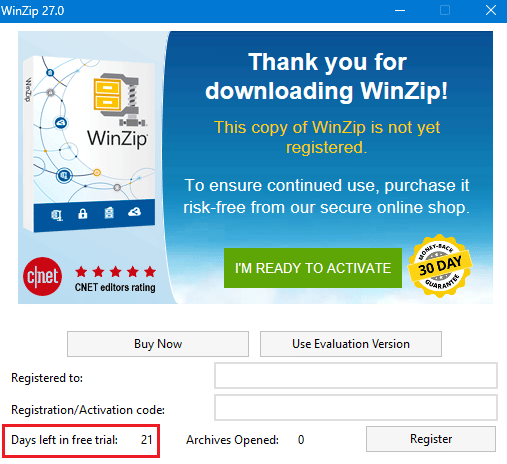 WinZip 21 days free trial