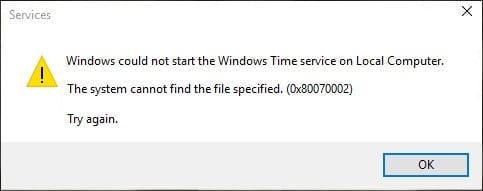 Windows could not start the Windows Time service on Local Computer