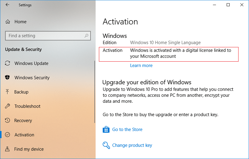 Windows is activated with a digital license linked to your Microsoft account