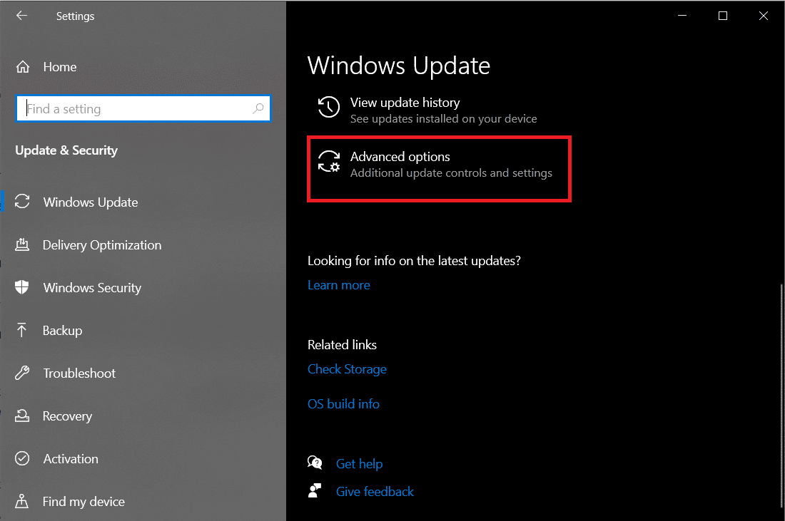 Windows update Advanced options