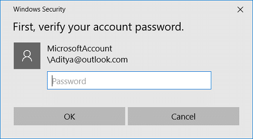 Windows will ask you to verify your identity