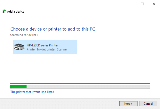 Windows will automatically detect the printer