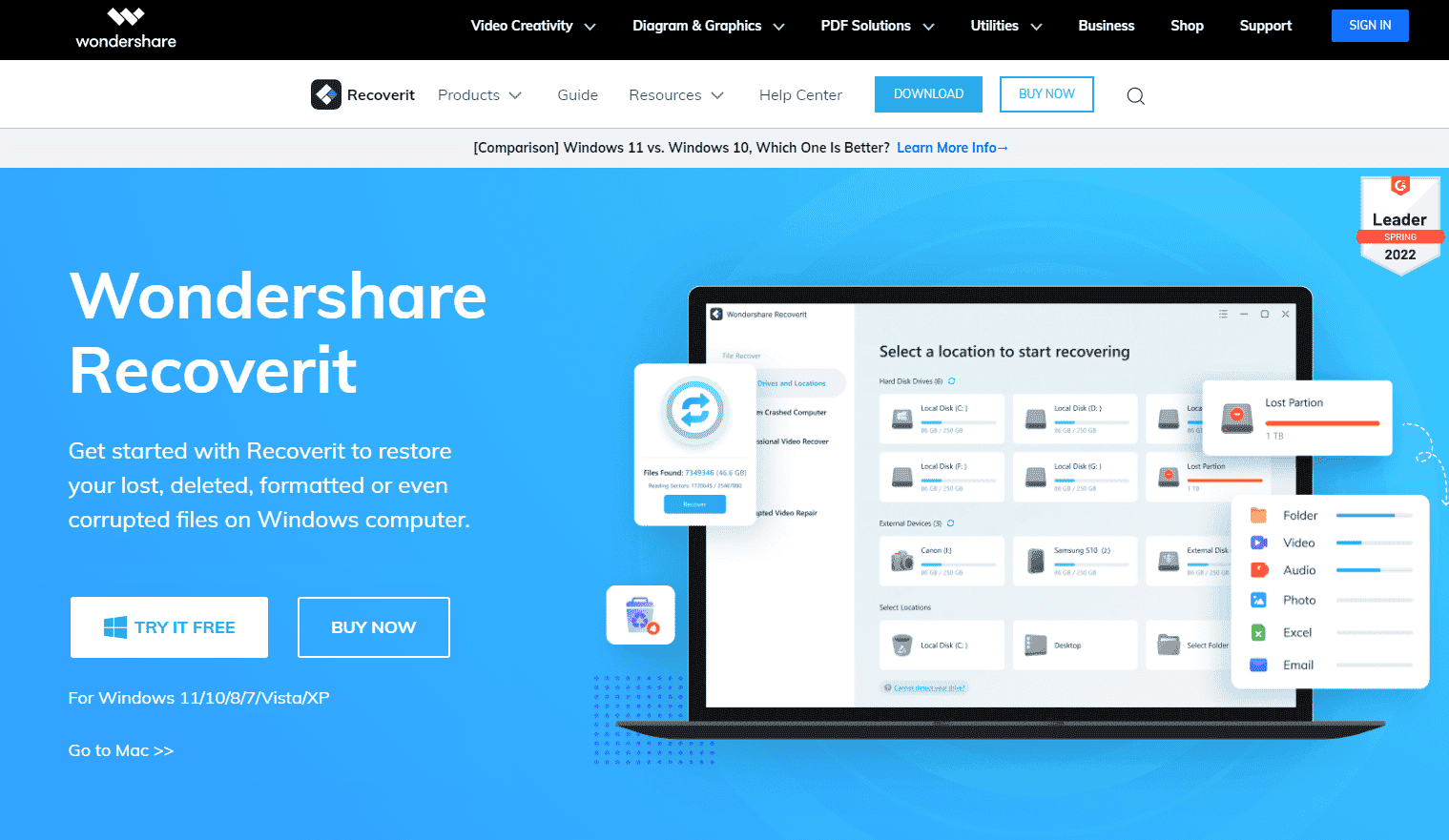 Wondershare Recoverit Homepage