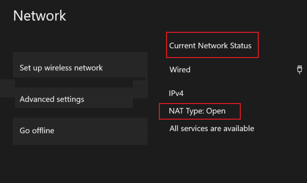 Xbox Current Network Status NAT type