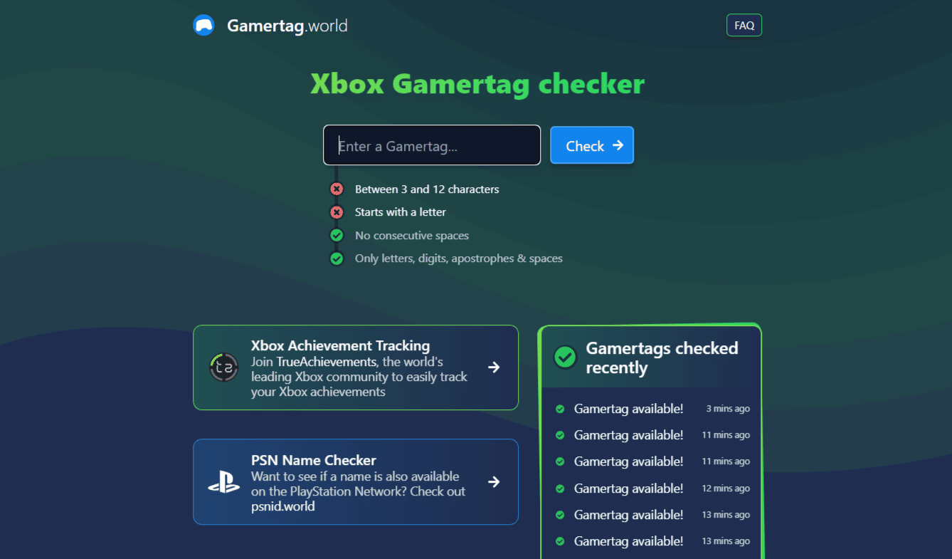 Xbox Gamertag Checker website