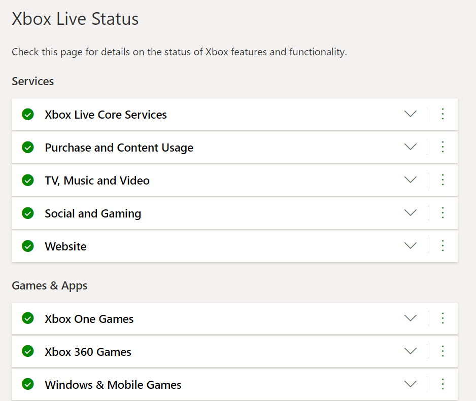Xbox Live Status Page