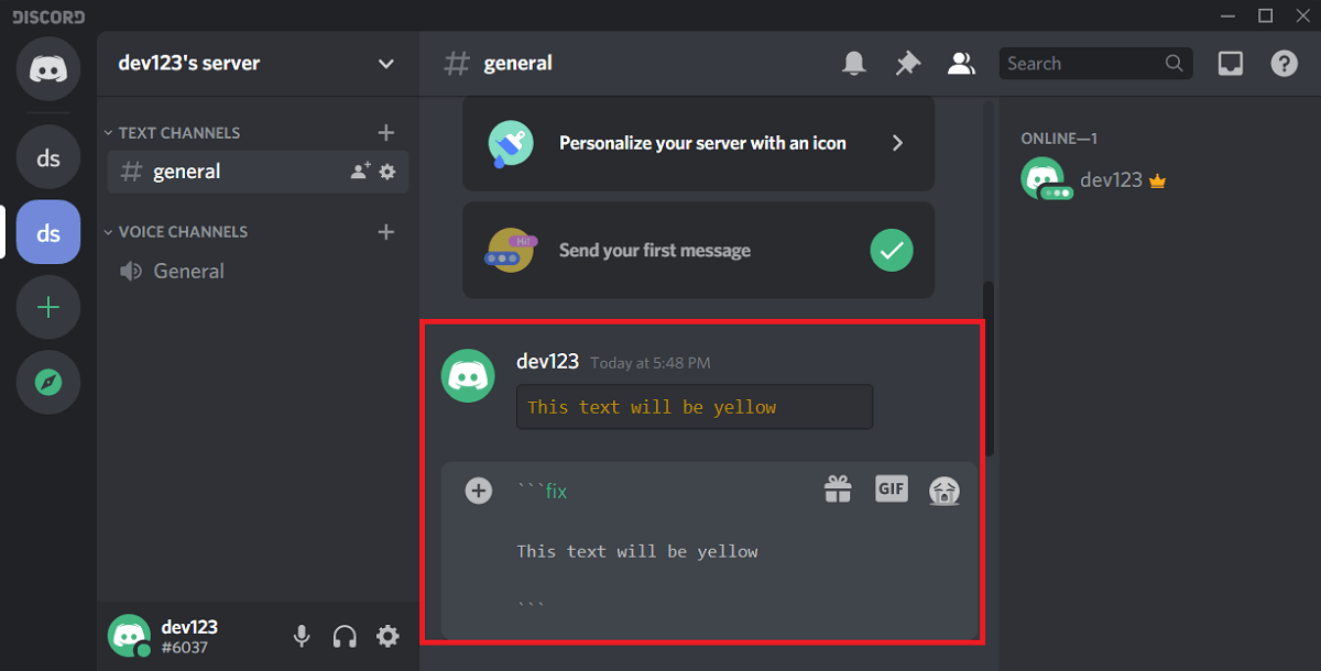 Yellow Color for Text in Discord |