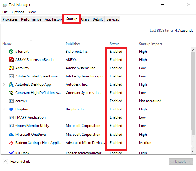 Можете да проверите състоянието на програмите, които стартират по време на стартиране на Windows