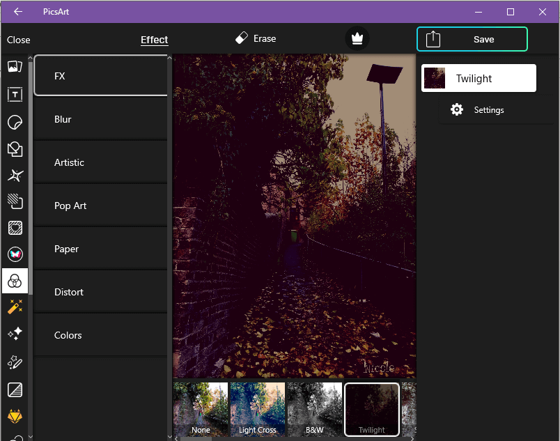 You can choose from a variety of filters and effects under PicsArt Photo Studio