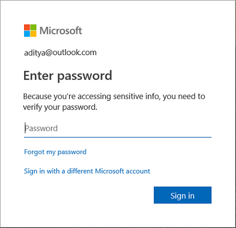 Es posible que deba verificar la contraseña de su cuenta escribiendo la contraseña de la cuenta de Microsoft.