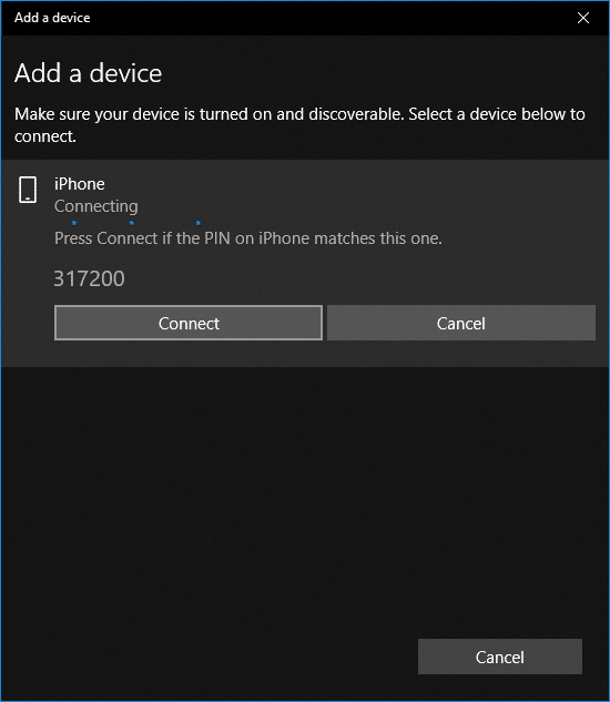 You will get a connection prompt on both your devices, click Connect