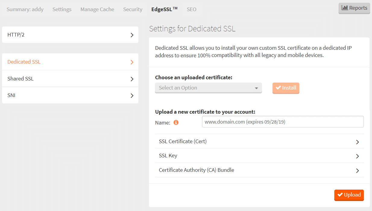 You will need to Upload a new certificate to your MaxCDN account in order to use it