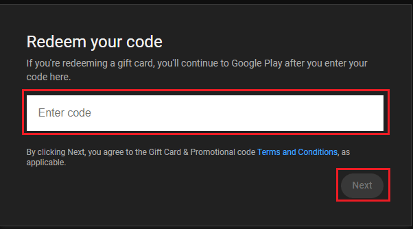 YouTube redeem your code page