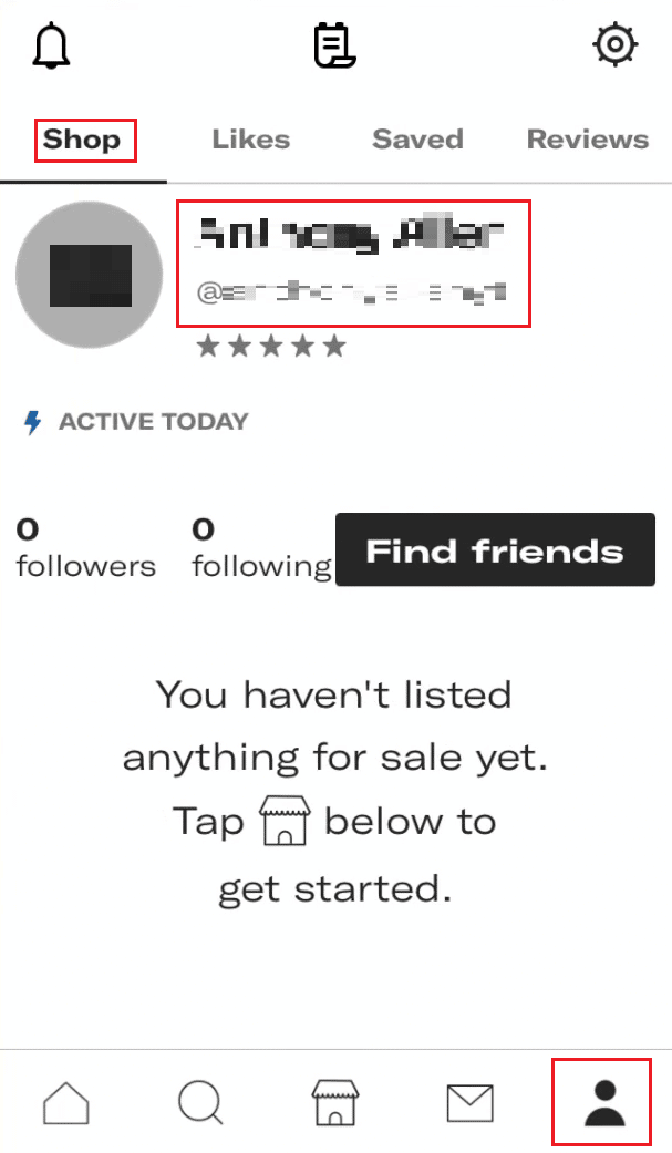 Your Depop username is found below your profile picture in the Account tab - Shop