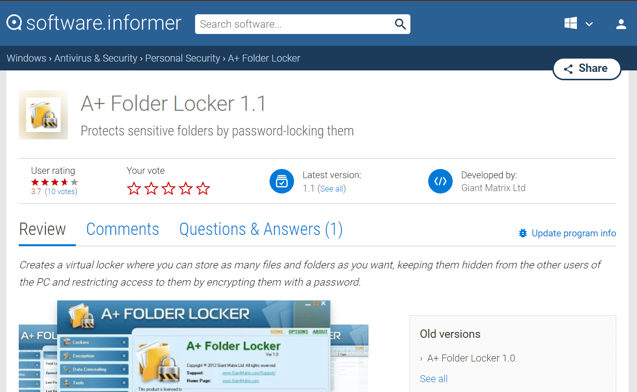 A plus Folder Locker best folder lock software for Windows 7 10 PC free download