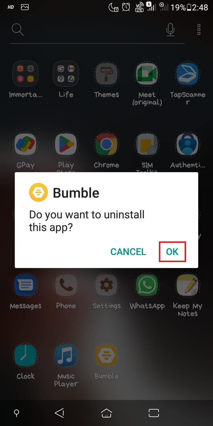 A pop up message will ask you to confirm the uninstallation of the app. Click on Ok. | block dating sites on your phone
