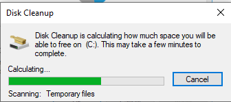 A prompt will appear and The Disk Cleanup will calculate the amount of space that can be made free.