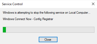 Aparecerá una ventana emergente de Control de servicio con el mensaje Windows está intentando detener el siguiente servicio en la computadora local... parpadeará