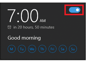 A toggle switch allows you to quickly enable or disable an alarm. 