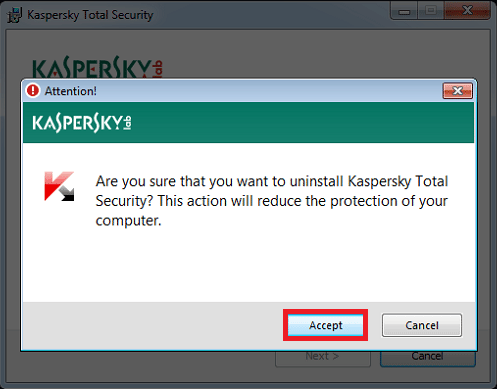 Accept to uninstall the program