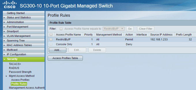 تقييد الوصول إلى Cisco Switch بناءً على عنوان IP