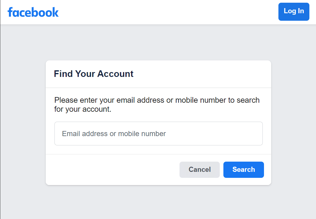 Access the Facebook identity site.
