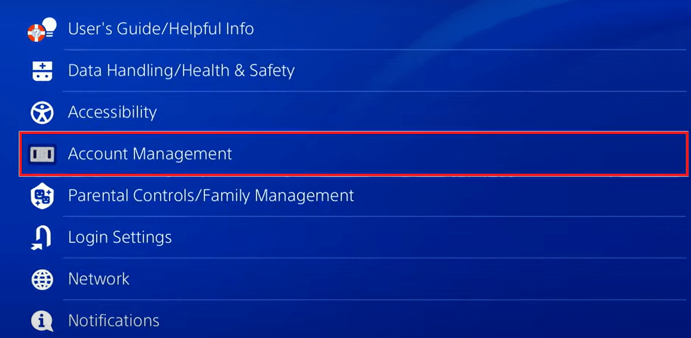 account management on PS4
