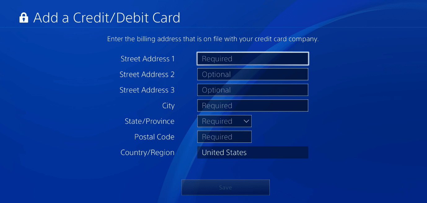 add a credit card on ps4