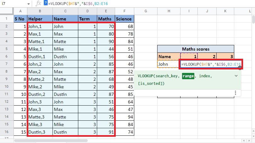 Add comma (,) to move to the next syntax range. Select the columns that contain the values that we need to find the VLOOKUP value for 