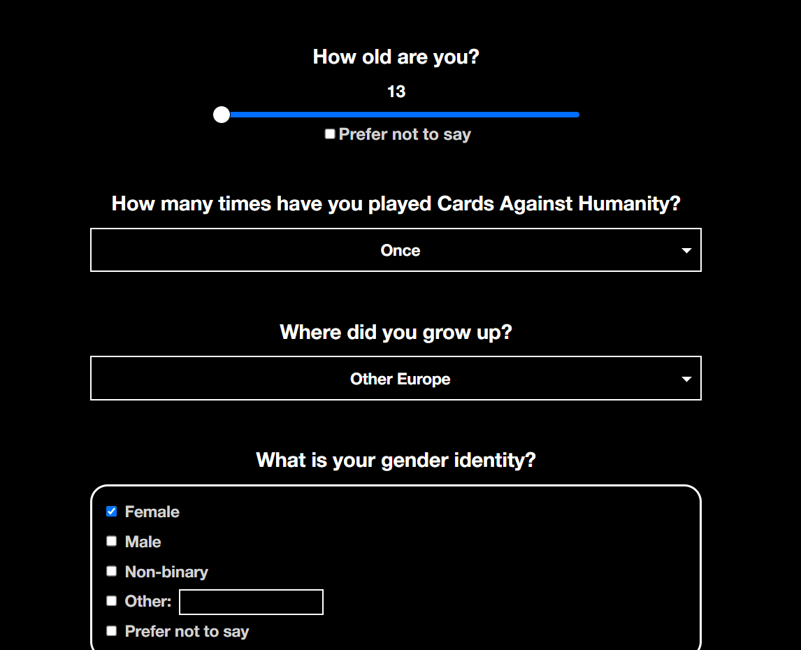 add your age and answer other questions displayed on the screen