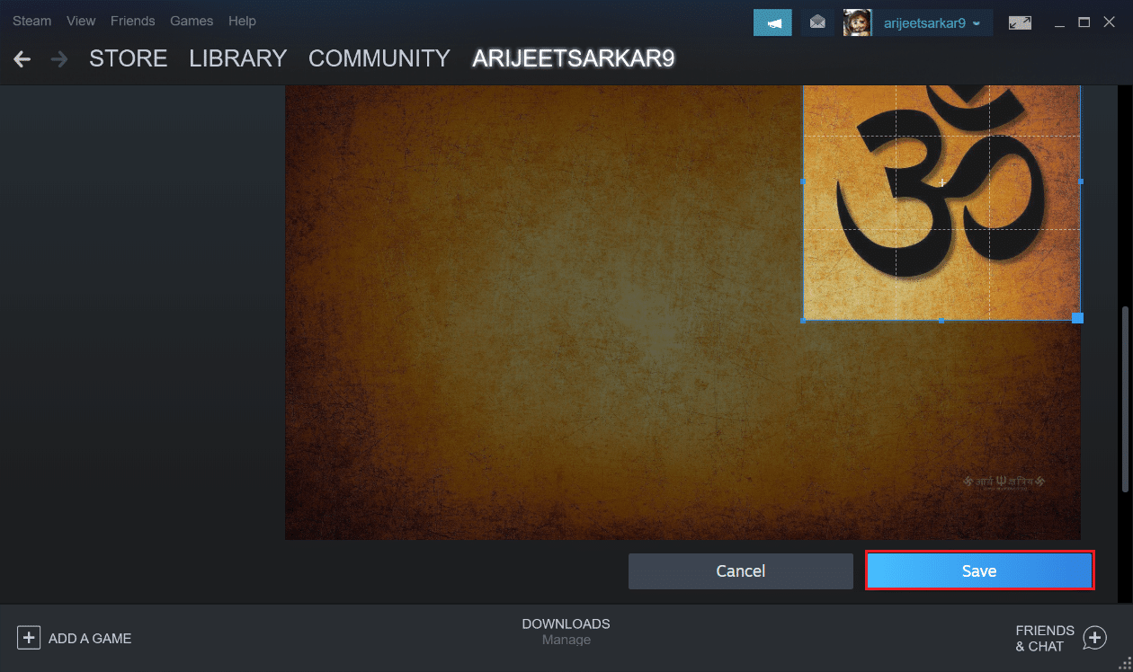 adjust image size and click on Save button in the Steam app