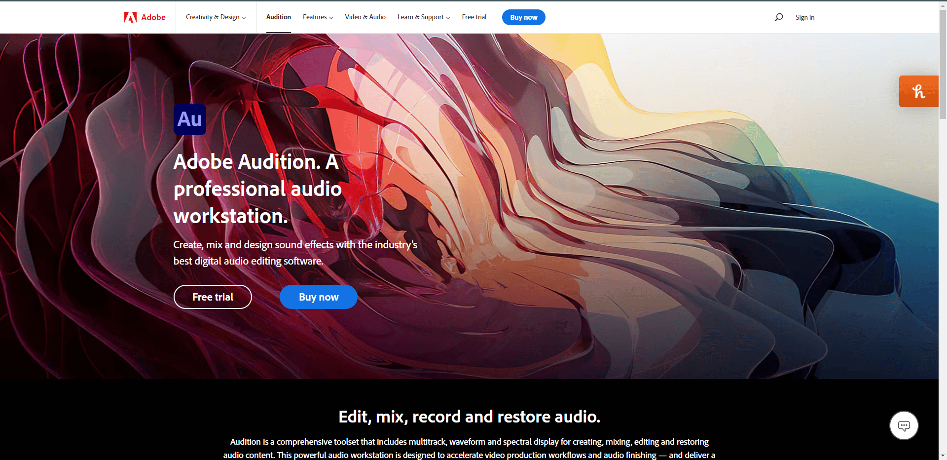 Sitio web oficial de Adobe Audition