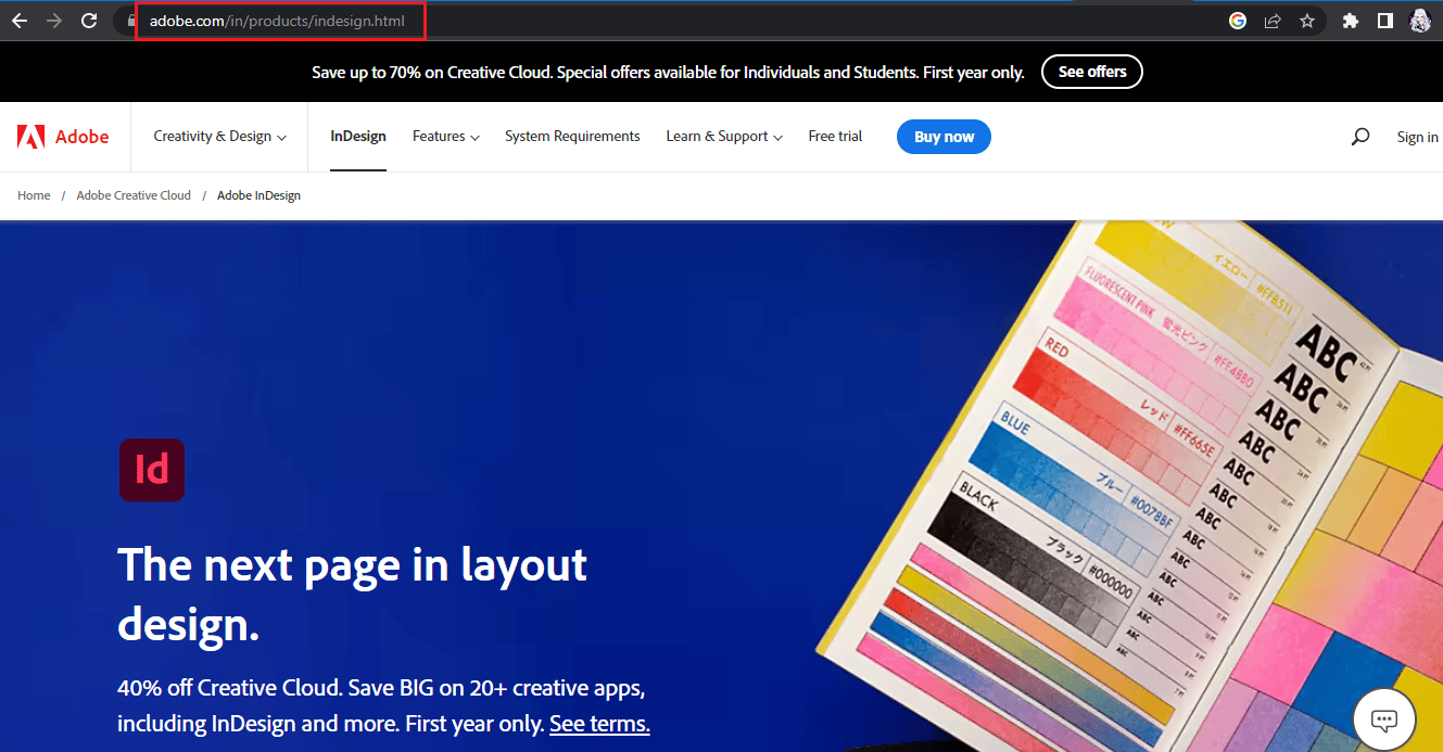 Página de inicio de Adobe InDesign. 32 mejores programas gratuitos para PC con Windows