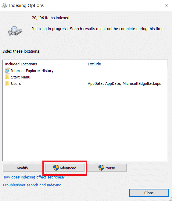 Advanced button. Fix Windows 10 File Explorer Working on it Error