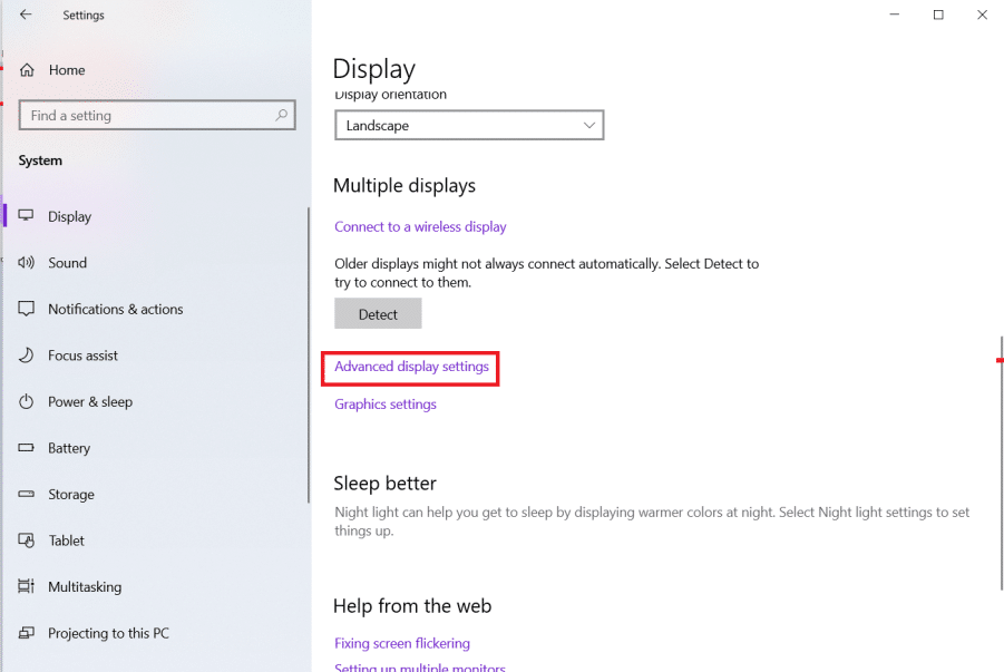 click on Advanced display settings in multiple displays sections of display system settings