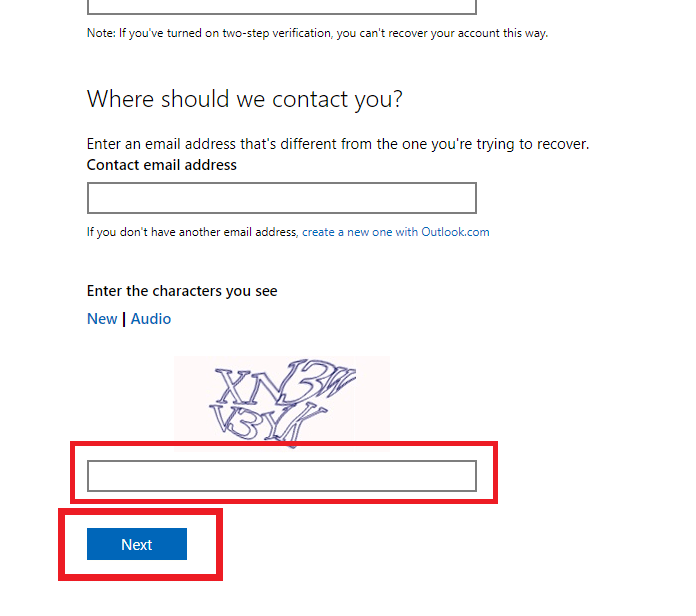 perform Captcha Verification and click on the Next option | How Can I Access Old Hotmail Account 