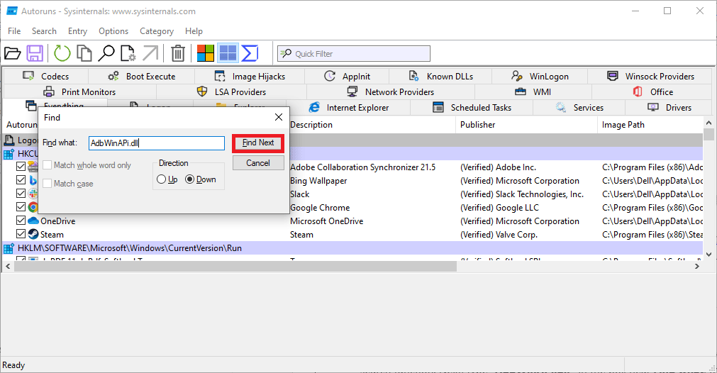 use the search function again and deal with the entries which contain AdbWinAPi.dll. Fix AdbwinApi.dll is Missing Error in Windows 10