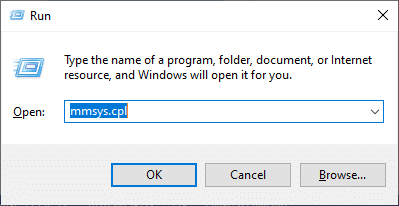 After entering the following command in the Run text box: mmsys.cpl, click the OK button.