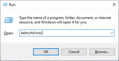 After entering the following command in the Run text box: taskschd.msc, click the OK button.