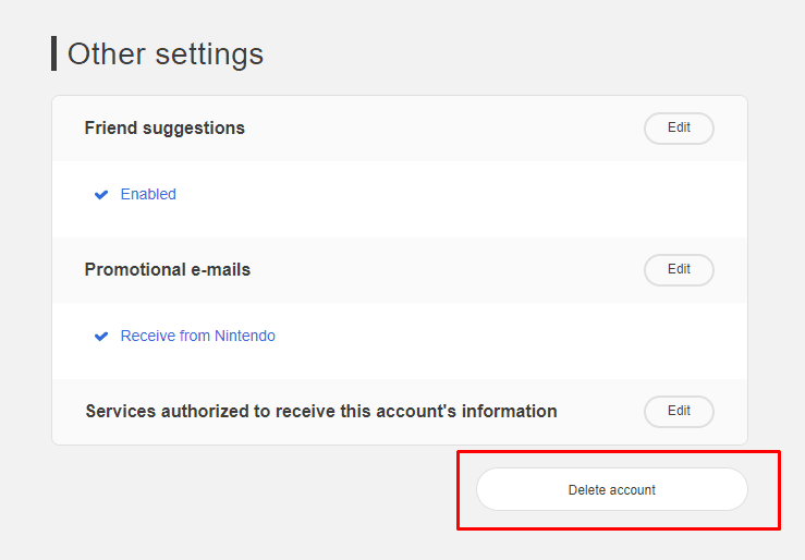 After you have switched to the Other Settings tab, click on the Delete Account option.