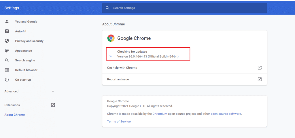 Allow Google Chrome to search for updates. 10 Ways to Fix Google Chrome Error 0xc00000a5
