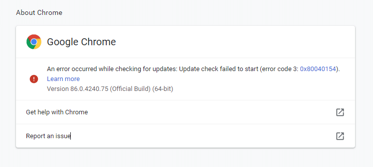 An error occurred while checking for updates Update check failed to start | How to Fix Chrome Not Updating