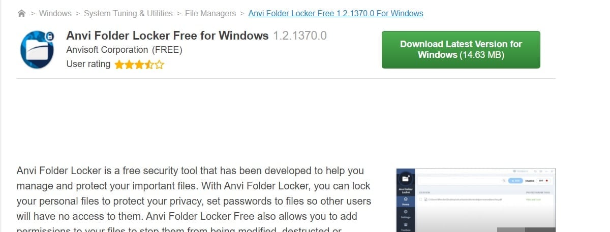 Anvi Folder Locker best folder lock software for Windows 7 10 PC free download