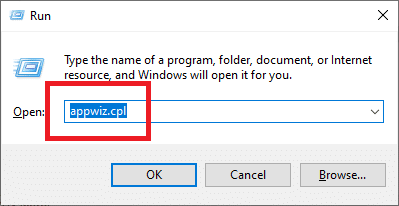 appwiz.cpl in the box and hit Enter