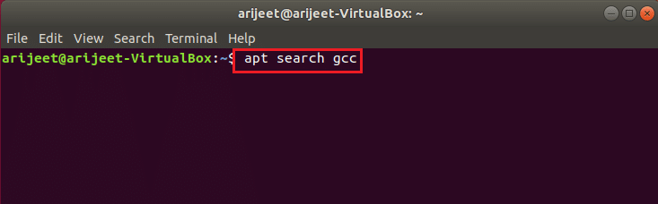 apt search gcc command in ubuntu linux terminal. How to Install GCC on Ubuntu